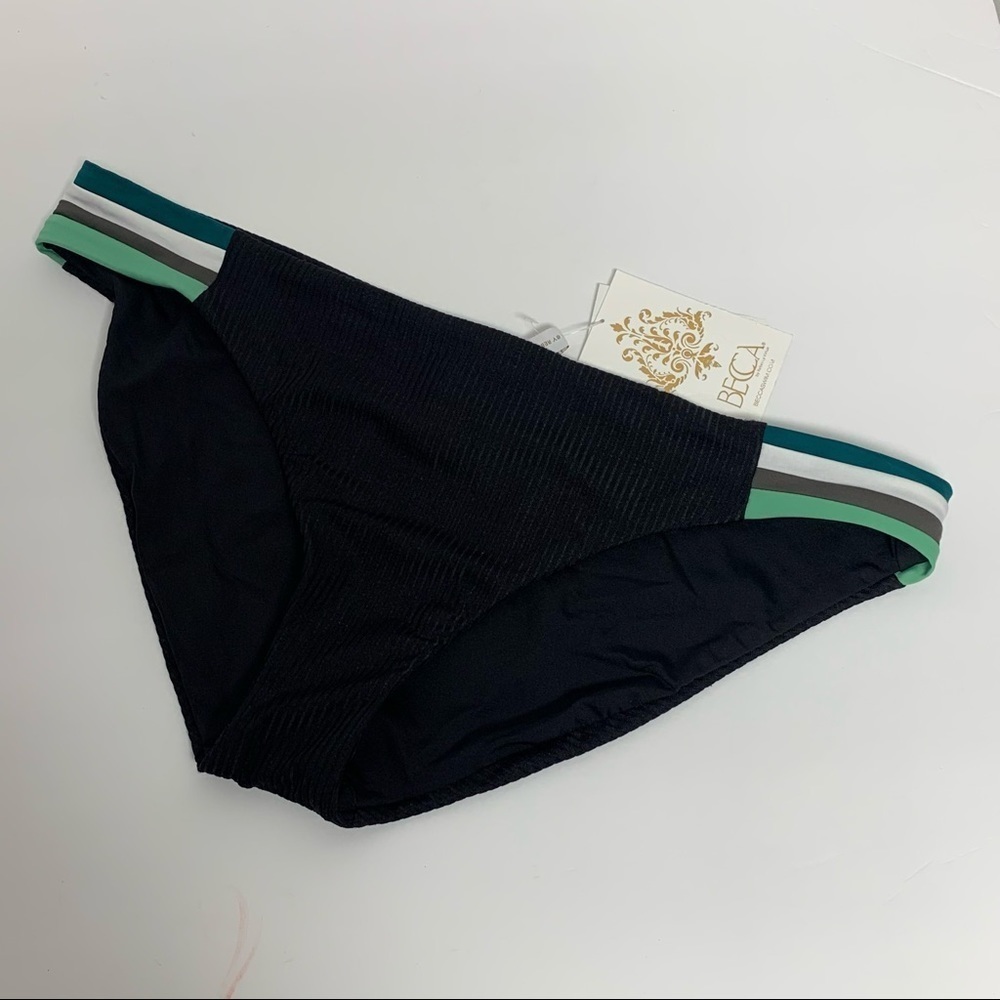 Becca by Rebecca Virtue XL Ribbed Black Colorblock Tab Side Swim Bottom NWT